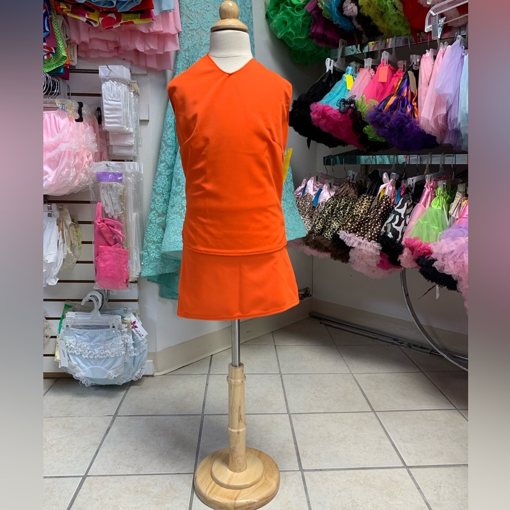 Childs M/L (fits 8-12) Orange Blank (No Logo) Cheerleader Uniform Skirt Set NWT